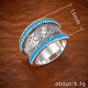 H186 Anello da cocktail in argento con intarsio turchese con motivo floreale, gioiello regalo unisex - Product Image 2