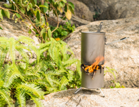 Réchaud de camping portable en titane à double paroi, à combustion de bois, avec combustion secondaire et supports de pot pliables