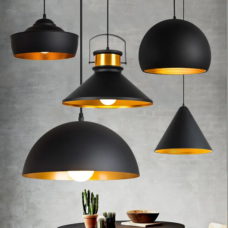 Benutzer definierte Nordic Restaurant Golden Chandelier Einfaches Restaurant Moderner Decken rahmen Metall Pendel leuchte Lampen schirm