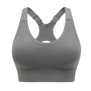 Sujetador deportivo sin aros de talla grande con soporte alto, ecológico, espalda en forma de I, cuello redondo, transpirable, sin costuras, estilo racerback, ajustable - Product Image 1