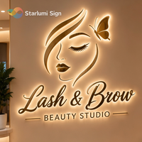Enseigne lumineuse LED personnalisée avec logo 3D pour entreprise, enseigne lumineuse LED rétroéclairée en métal doré et acrylique, enseigne lumineuse LED illuminée