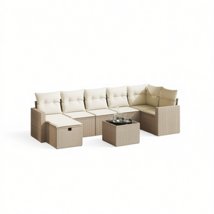 Conjunto de Sofás Modulares de Jardín en Poliratán Beige, Muebles de Exterior Cómodos con Cojines de Espuma de Alta Densidad, Diseño Moderno - Product Image 1