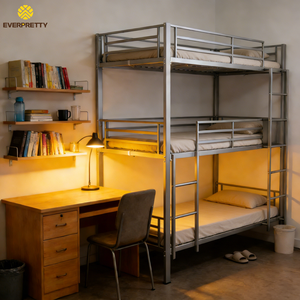 Lit superposé triple en métal robuste et moderne pour dortoir scolaire, idéal pour petit appartement ou auberge de jeunesse - Product Image 1