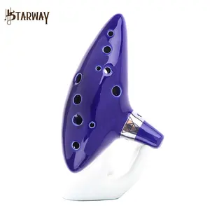 Çin geleneksel müzik enstrümanı mavi seramik Alto C 12 delik Ocarina