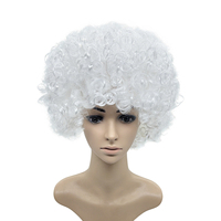 Perruque synthétique afro bouclée blanche et moelleuse unisexe pour déguisement de clown amusant, cosplay, sport, carnaval, fête