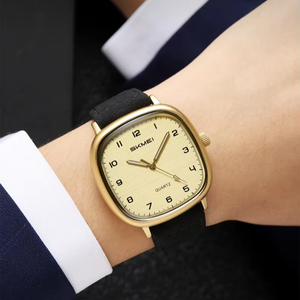 Montre à quartz pour homme avec grand cadran 2586, bracelet en cuir véritable, 3 aiguilles lumineuses, étanche, légère, montre-bracelet carrée - Product Image 4