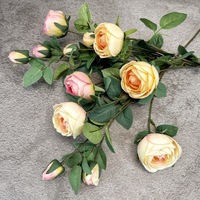 Fleurs artificielles, rose à 4 têtes, rose thé, décoration de salle de mariage, décoration de table de salon, décoration de fête et d'événement