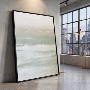 Art mural océanique, paysage marin bleu et or au lever du soleil, peinture à l'huile peinte à la main sur toile pour la décoration moderne du salon - Product Image 4