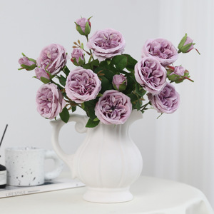 <b>Artificial</b> Silk Roses Purple Pink White Champagne High Simulation Table Decoration Wedding Home Bouquet Photography Prop - Product Image 1