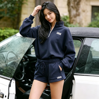 Ensemble décontracté neuf de hauts à manches longues et shorts en coton pour femme, pull oversize à quart de zip, vente en gros directe usine