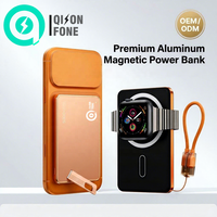 QSF Banque d'alimentation magnétique sans fil intelligente 3-en-1 en PVC avec écran AI, 10000mAh 22.5W, USB-C, support d'affichage LED et câble détachable
