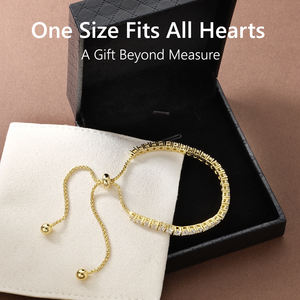 キラキラ925スターリングシルバークラシックテニスボロブレスレット14Kゴールドメッキ2/3/4mm調整可能キュービックジルコニアCZレディースジュエリーギフト - Product Image 6