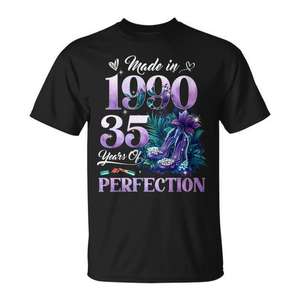 Camiseta para mujer de 35 años, hecha en 1990, diseño floral, 35 años, regalo perfecto - Product Image 1