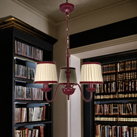 3 Lt Rouge Fer Pendentif Lustre LED Plafonnier Plissé E14 Garniture Chandelier Abat-jour en Tissu pour Salon Salle à Manger Alimentation AC