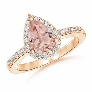 Anillo de Boda de Plata de Ley 925 Chapado en Oro Rosa con Forma de Pera y Halo de Circonita Cúbica y Morganita - Product Image 1