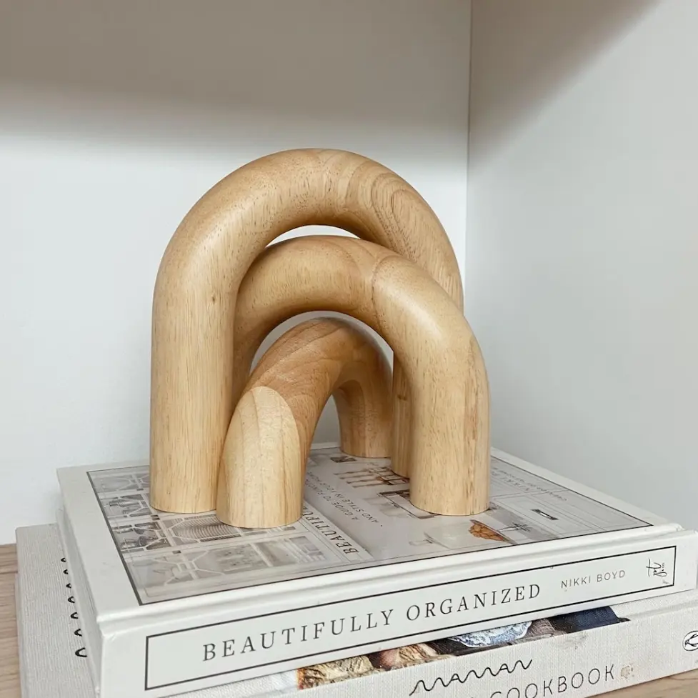 Minimalist Modern Handmade Set von 3 dekorativen Holz bogen Objekt Skulptur Set Arch Wooden Home Decor