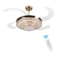 Ventilateur de plafond en cristal avec lumière, télécommande, 3 couleurs, style chic et contemporain, pour hôtel, appartement, projet, vente en gros