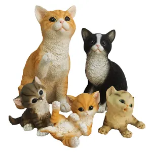 Figurines de chat peintes à la main en usine décor d'animal de jardin de chat en résine