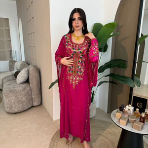 Wholesale Ethnic Wedding Evening Party Wear <b>Kaftan</b> High Neck Flared Hem Long Sleeve Floor Length Lightweight <b>Plus</b> <b>Size</b> Polyester - Product Image 1