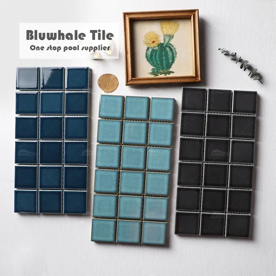 Bluwhale One Stop Supplier Square Crystal Glazed Porcelain Glossy 30x30 Ceramic Black Color Pool Tile