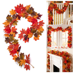 Guirlande artificielle d'érable d'automne 100cm-200cm, feuilles en soie pour la décoration de fenêtre et de cheminée - Product Image 4