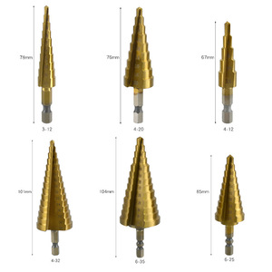 HSS4241 Titanium Coated <b>Step</b> <b>Drill</b> 3Pc Pagoda <b>Drill</b> Metric Combination 3-12 4-12 4-20 Hex Shank Gold Finish Metal Drilling - Product Image 5