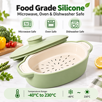Casserole vapeur en silicone de qualité alimentaire pour micro-ondes avec panier égouttoir amovible, cuiseur vapeur de 1300 ml, compatible four et lave-vaisselle