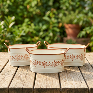 Ensemble de 3 pots de style farmhouse en émail - Fer galvanisé durable et léger pour la maison et le jardin - Product Image 1