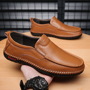 Mocassins en cuir véritable pour homme, bout rond, à enfiler, semelle en caoutchouc respirante, chaussures décontractées de printemps pour papa - Product Image 5