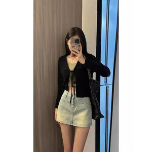 2025 américain rétro taille haute Denim jupe femmes mignon Midi longueur pantalons courts pour printemps et été nouveau Style - Product Image 1