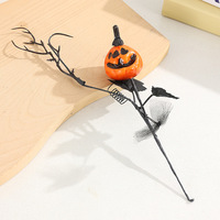 Branche artificielle de citrouille d'Halloween, tiges noires avec mini citrouilles et feuilles noires pour décoration de vase, couronne ou table d'Halloween