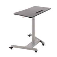 Bureau de travail ergonomique gris Q2 avec vérin à gaz réglable en hauteur, table de travail réglable à domicile, bureau d'ordinateur pneumatique pour se tenir debout ou assis