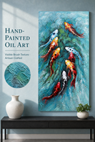 Peinture à l'huile animale peinte à la main, poisson Koi, technique impasto, sur toile encadrée, pour décoration murale intérieure de salon, Feng Shui