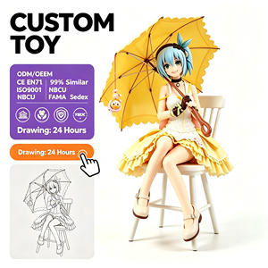 Figura de Anime Personalizada, Chica con Cabello Azul, Vestido Amarillo, Sombrilla de Encaje, Estatua Coleccionable de PVC, OEM ODM, Muñeca de Dibujos Animados, Juguete para Regalo de Fans - Product Image 1