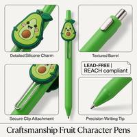 18 stuks Kawaii Fruit Charm intrekbare balpennen, schattige cartoon fruitpennen met rubberen bedels, kleurrijke klikpennenset