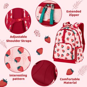 Sac à dos de maternelle pour filles avec motif fraise mignon, bretelles réglables, fermeture éclair étendue et matière confortable - Product Image 4