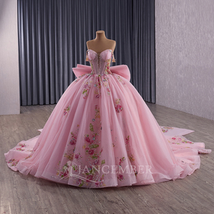 Màu Hồng Tắt Vai Lớn Train Prom Tiered Vestidos De 15 Chính Thức Công Chúa Đảng Bóng Áo Ngọt Ngào 16 Quinceanera Dresses Rsm251082 - Product Image 6