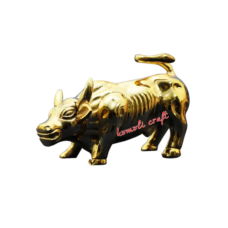 Estatua de toro de calle de pared fundida en miniatura dorada hecha a mano