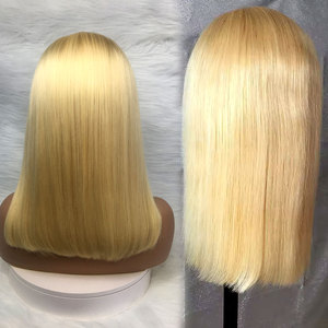 Vente en gros de perruques cheveux humains bruts à cuticule alignée 613 Bob cheveux indiens sans colle 4x4 13x4 dentelle transparente frontale 613 Bob droit - Product Image 1