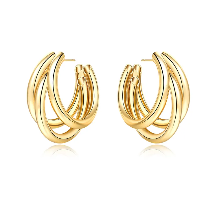 Grosir Pabrik 14K Perhiasan Emas Asli Grosir Anting Chunky Hoop untuk Wanita