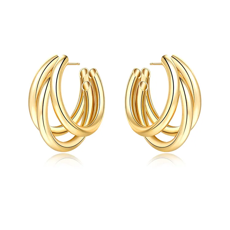 Pendientes de aro gruesos para mujer, joyería de oro real de 14k, venta al por mayor de fábrica