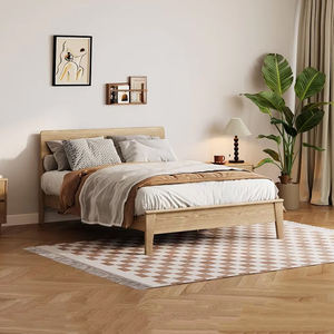 Cadre de lit en bois massif de luxe, lit plateforme king size avec placage en bois de frêne, meubles de chambre à coucher durables pour la maison et l'appartement - Product Image 1