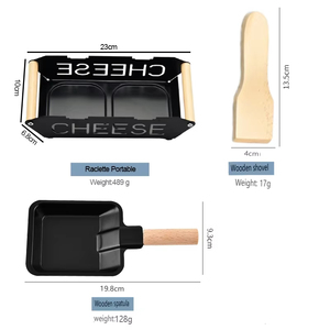 Mini ensemble à <span class=keywords><strong>raclette</strong></span> au <span class=keywords><strong>fromage</strong></span> personnalisé Double plaque de cuisson antiadhésive portable avec manche en bois Four de camping en plein air Construction en métal - Product Image 4