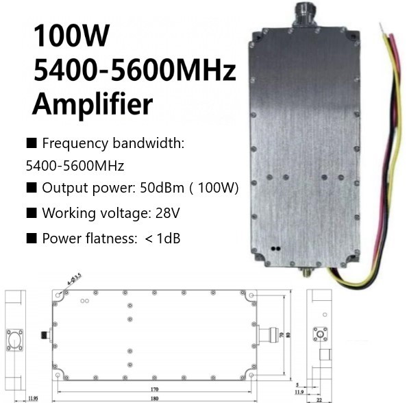 100W 5400-5600MHz Amplifier RF Power Amplifiers GAN Amplifier 50dBm 100W 5500 5.6GHz 5.4-5.6GHz 100W PA Wireless Modules