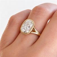 Bague de fiançailles en or jaune massif 10K/14K/18K avec diamant de laboratoire taille coussin de 0,5 à 3 carats, sertissage milgrain personnalisé, tige fendue, certifié IGI VS