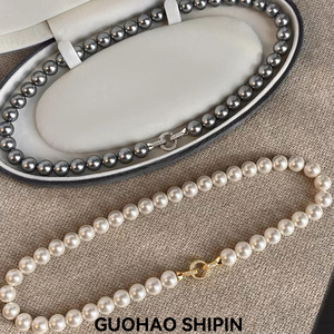 Pearl Necklace AAA Grade 8mm 10mm White Gray Ball Shape Clavicle Chain Everyday Wear Leisure Jewelry - Product Image 1