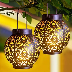 Diseño hueco Rose Patten Decorativo LED Linterna colgante Solar Hierro Metal Linterna colgante Luces