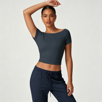 Haut d'entraînement sexy et moulant pour femme, dos ouvert, extensible, à manches courtes, pour yoga et fitness