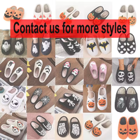Chaussons d'Halloween et de Noël en peluche pour femmes et hommes, motifs crâne, citrouille, fantôme, renne, bonhomme de neige, lutin, Père Noël, arbre de Noël