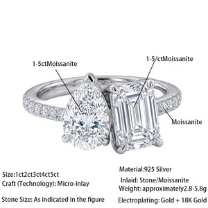 Bague de Fiançailles en Moissanite 10 carats Toi et Moi, Coupe Poire et Émeraude, Bande Pavée en Argent S925, Bague de Promesse, Vente en Gros, OEM/ODM - Product Image 3